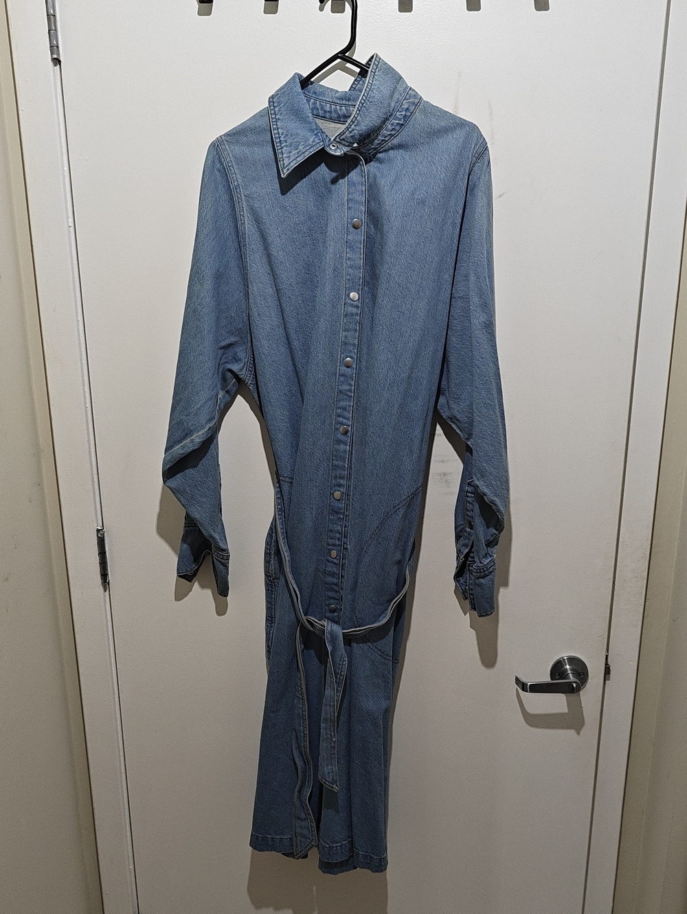 H&M Light Blue Denim Shirt Dress with Waist Tie